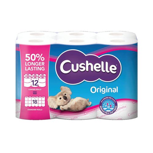 Cushelle Original 2-Ply Toilet Rolls 50% Longer Rolls 12's