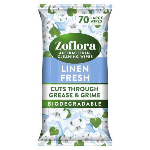 Zoflora Linen Fresh Biodegradable Wipes, Antibacterial Multi-Surface Cleaning Wipes, 70's - PACK (6)