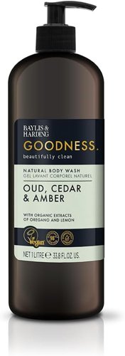 Baylis & Harding Goodness Oud, Cedar & Amber Body Wash 1 Litre - Vegan Friendly - PACK (6)