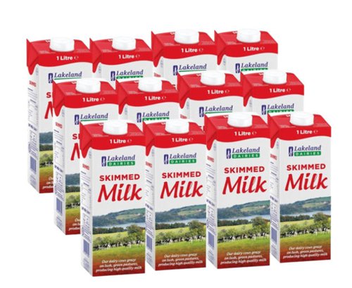 Lakeland Skimmed (Red) Milk 12 x 1 Litre