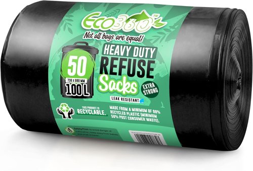 Ecobag 100L Extra Strong Heavy Duty Refuse Sacks 50 Pack - PACK (6)