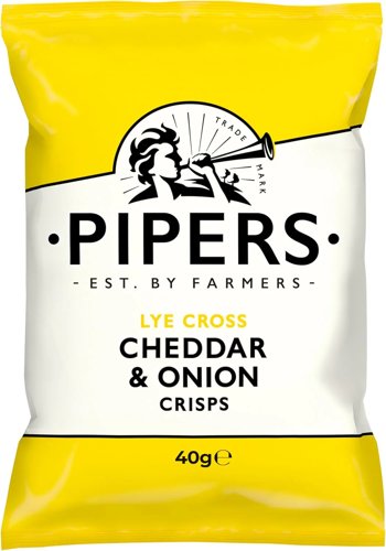 Pipers Gluten-Free Lye Cross Cheddar & Onion Vegetarian Crisps Multi-Pack  24 x 40g