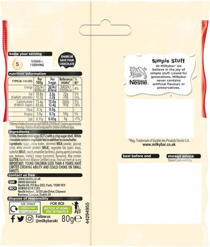 Milkybar White Chocolate Easter Mini Eggs Sharing Bag 80g - PACK (13)