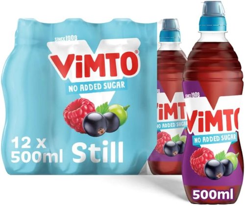 Vimto Still Juice Drink  No Added Sugar Blackcurrant, Grape & Raspberry  12 x 500ml Bottles