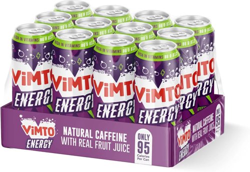 Vimto New Energy Drink  Original Flavour  Sparkling Energy Juice Drink  12 x 500ml