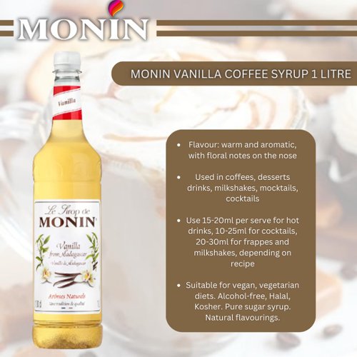 Monin Vanilla Coffee Syrup 1 Litre  - PACK (6)