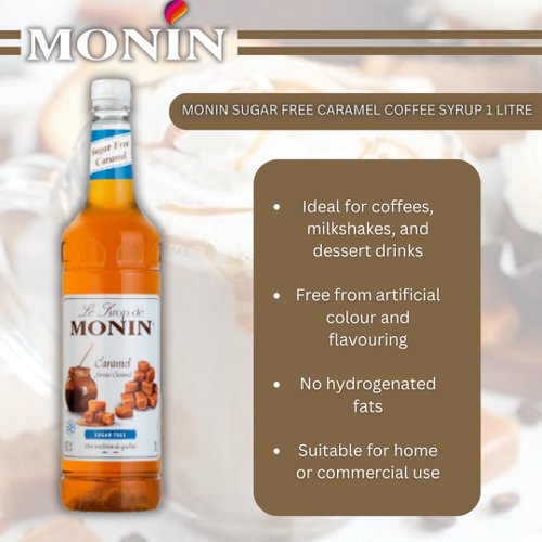 Monin Sugar Free Caramel Coffee Syrup 1 Litre  - PACK (6)