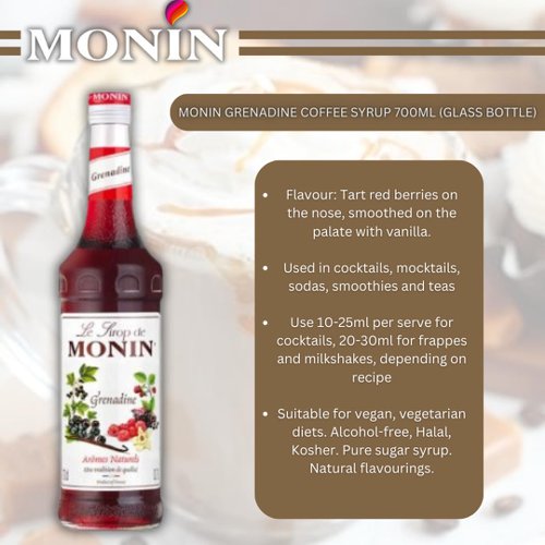 Monin Grenadine Coffee Syrup 700ml (Glass) - PACK (6)
