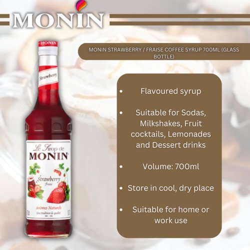 Monin Strawberry/Fraise Coffee Syrup 700ml (Glass) - PACK (6)