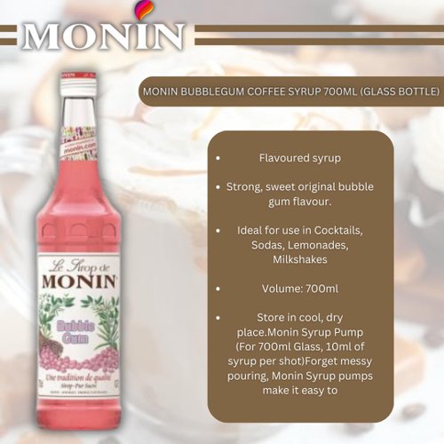 Monin Bubblegum Coffee Syrup 700ml (Glass) - PACK (6)
