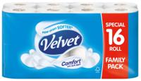 Velvet Comfort 3 Ply Toilet Rolls 16 Pack {New Size}
