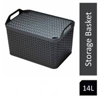 Strata Charcoal Grey Medium Handy Basket With Lid