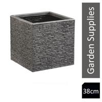 Strata Slate Pewter 38cm Tall Square Planter {GN687-PEW}
