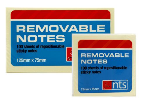 75mm x 75mm NTS Yellow Removable Sticky Notes - 100