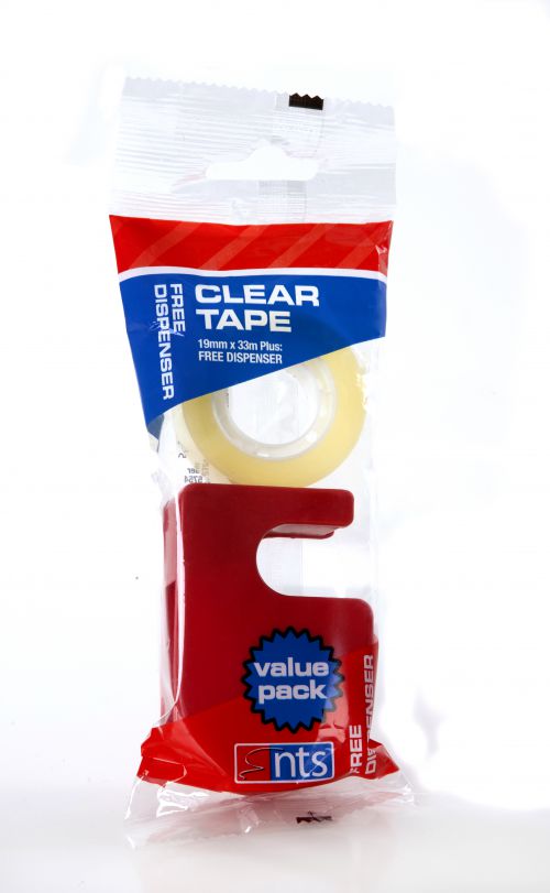 5754 19mm x 33m NTS Clear Tape + Dispenser Flow Wrap Pack