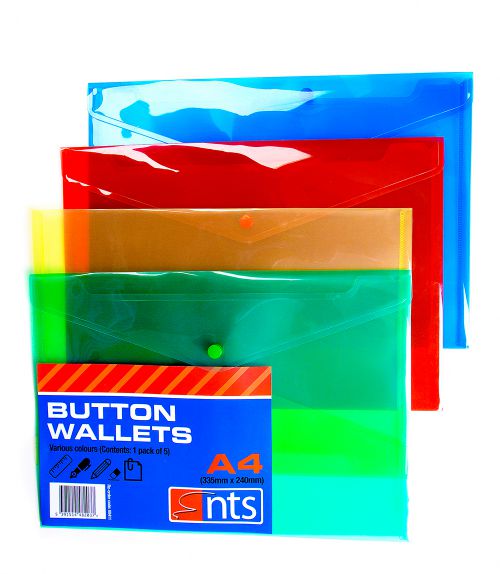 88411 NTS A4 335mm x 240mm PP Button Wallets - Various Colours
