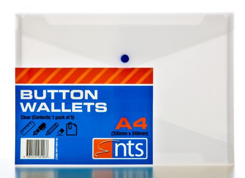 88412 NTS A4 335mm x 240mm PP Button Wallets - Clear