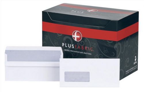 Plus Fabric Envelope DL White Window PressSeal 110gsm Box500 #C22570