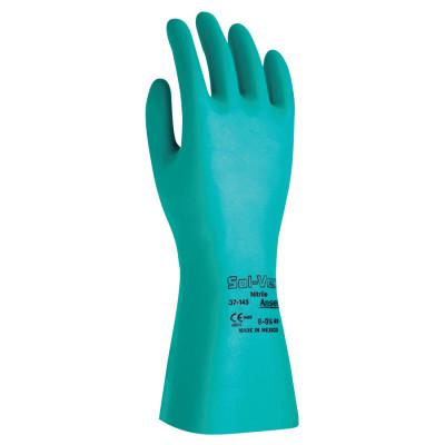 AlphaTec Solvex Nitrile Gloves, Gauntlet Cuff, Unlined, Size 7, Green, 22 mil