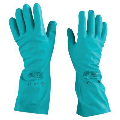 AlphaTec Solvex Nitrile Gloves, Gauntlet Cuff, Cotton Flock Lined, Size 8, Green, 15 mil