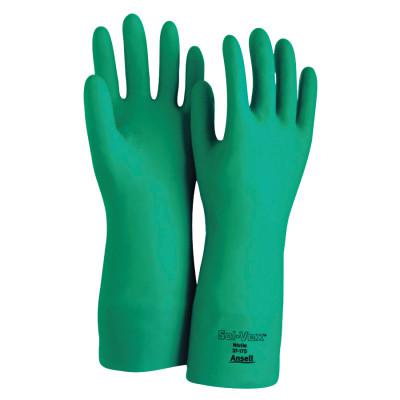 AlphaTec Solvex Nitrile Gloves, Gauntlet Cuff, Cotton Flock Lined, Size 9, Green, 15 mil
