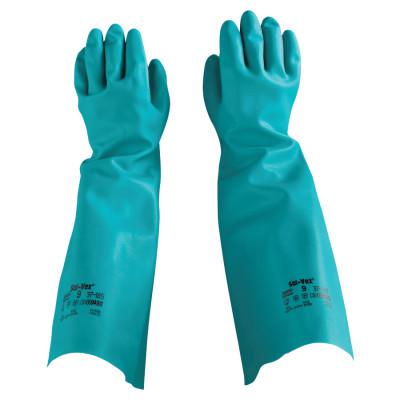 AlphaTec Solvex Nitrile Gloves, Gauntlet Cuff, Unlined, Size 9, Green, 22 mil