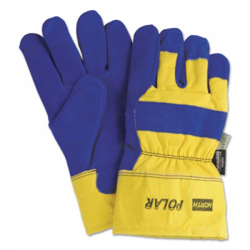 North Polar Insulated Leather Palm Glove, Split Cowhide, Blue/Yellow, Large
