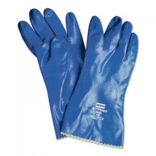 Nitri-Knit Supported Nitrile Gloves, Elastic Cuff, Interlock Lined, 10, Blue