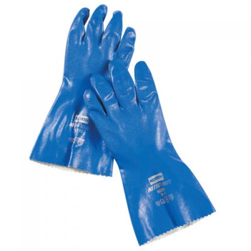 Nitri-Knit Supported Nitrile Gloves, Pinked Cuff, Interlock Lined, Size 8, Blue
