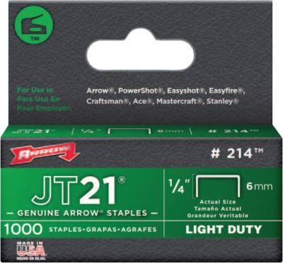 JT21 Type Staples, 1/4 in, 1000 per box