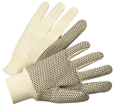 Premium Grade Canvas Dotted Gloves, 10 oz, Mens, White/Black