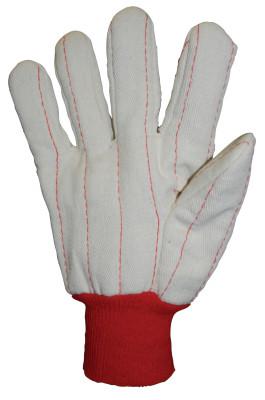 Cotton Canvas Double-Palm with Nap-in Finish Gloves, Red Knit-Wrist Cuff, Natural White, Large