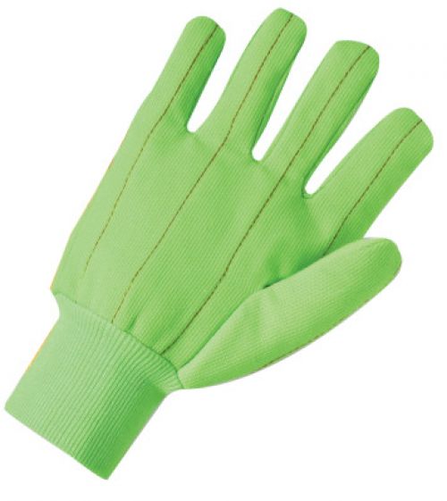 Cotton/Polyester Corded Double-Palm with Nap-In Finish Gloves, Knit Wrist, Hi-Vis Green, Large