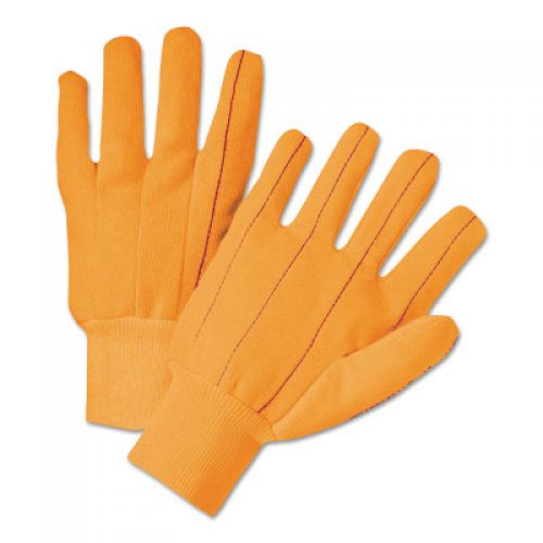 Cotton/Polyester Corded Double-Palm with Nap-In Finish Gloves, Knit Wrist, Hi-Vis Orange, Large