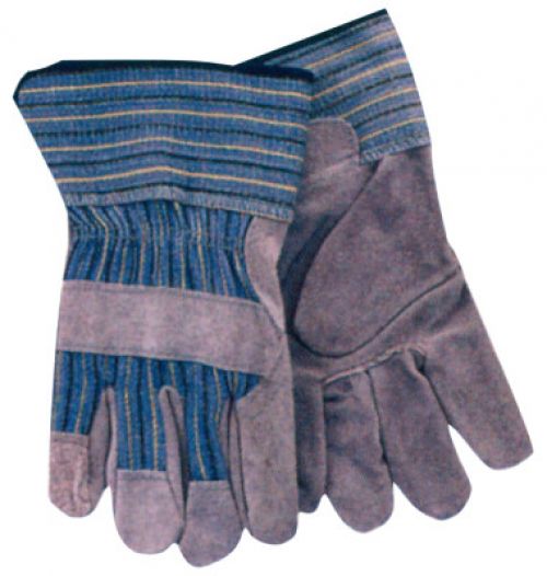 ANCHOR BRAND Work Gloves, Large, Canvas, Cowhide, Gray, Striped Back