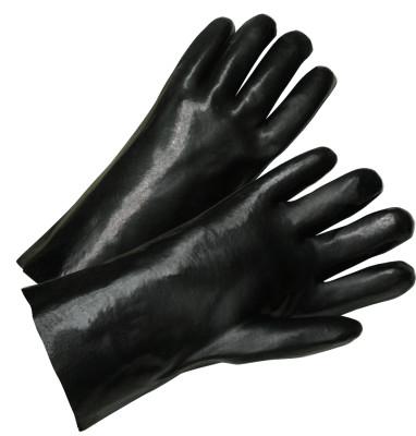 PVC Coated Gloves, Standard Smooth Grip, Cotton-Knit Interlock Lining, 12 in, Large, Black