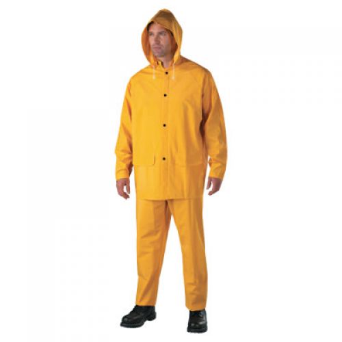 3-Pc Rainsuit, Jacket/Hood/Overalls, 0.35 mm, PVC Over Polyester, Yellow, 2X-Large