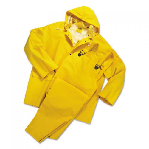 3-pc Rainsuit, Jacket/Hood/Overalls, 0.35 mm, PVC Over Polyester, Yellow, Small