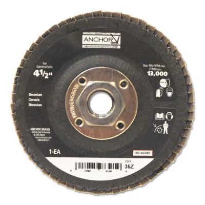 Abrasive Flap Discs, 4 1/2 in Dia, 36 Grit, 5/8 in - 11 Arbor, Type 29