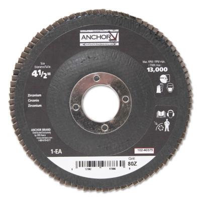 Abrasive High Density Flap Discs, 4-1/2 in Dia, 80 Grit, 7/8 in Arbor, 12,000 rpm