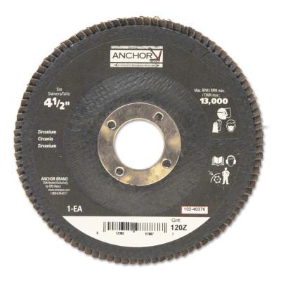 Abrasive High Density Flap Discs, 4 1/2 in Dia, 120 Grit, 7/8 in Arbor, Type 27