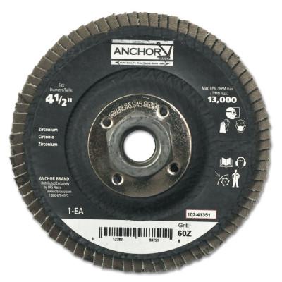 ANCHOR BRAND Abrasive High Density Flap Discs, 4 1/2 in, 60 Grit, 7/8 in Arbor, 12,000 rpm