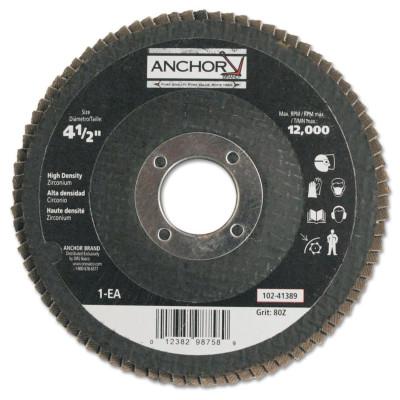 ANCHOR BRAND Abrasive High Density Flap Discs, 4 1/2 in, 80 Grit, 7/8 in Arbor, 12,000 rpm