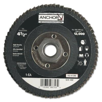 ANCHOR BRAND Abrasive High Density Flap Discs, 4 1/2", 40 Grit, 5/8" - 11 Arbor, 12,000 RPM