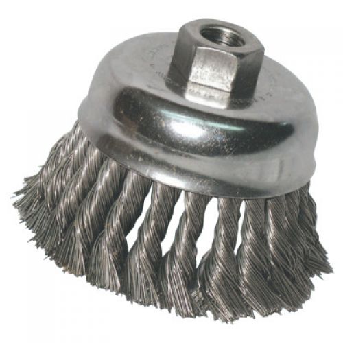 Knot Wire Cup Brush, 6 in Dia, 5/8-11 Arbor, .025 in Carbon Steel