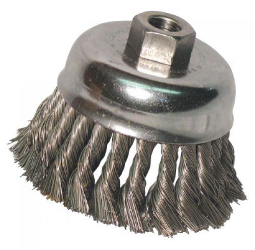 Knot Wire Cup Brush, 3 in Dia, 5/8-11 Arbor, .02 in Stainless Steel