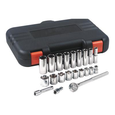 22 Piece Standard and Deep Socket Sets, 3/8 in, 6 Point