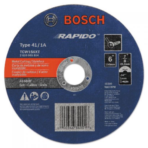 Thin Cutting/Rapido Type 1A (ISO 41) Wheels, 6 X .045, 7/8 in Arbor, AS60INOX-BF