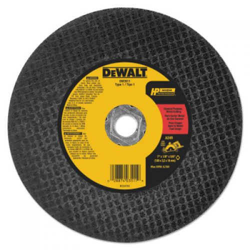 Metal Abrasive Saw Blades, Type 1, 7 in, 5/8 in Arbor, A24R Grit, 8,700 rpm