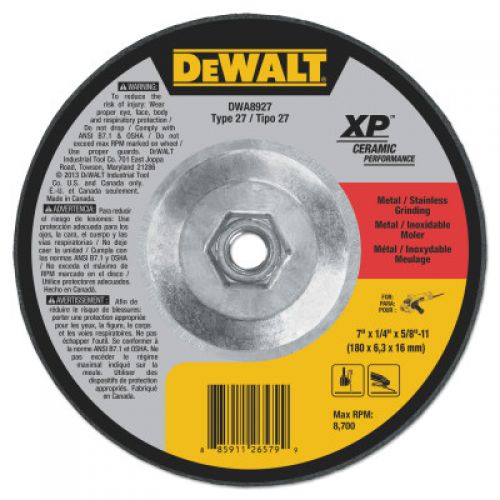 Grinding Wheel, 7 in Dia, 1/4 in Thick, 5/8 in Arbor, 24 Grit Ceramic